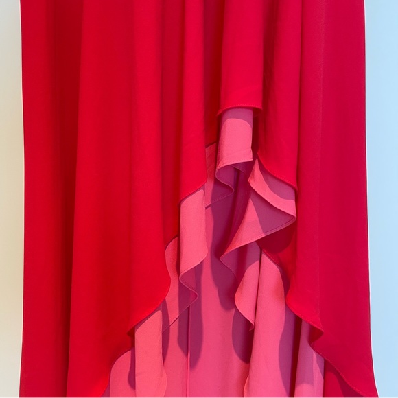 BCBGMAXAZRIA Off-Shoulder High-Low Colorblock Ruffle Dress - Picture 8 of 8